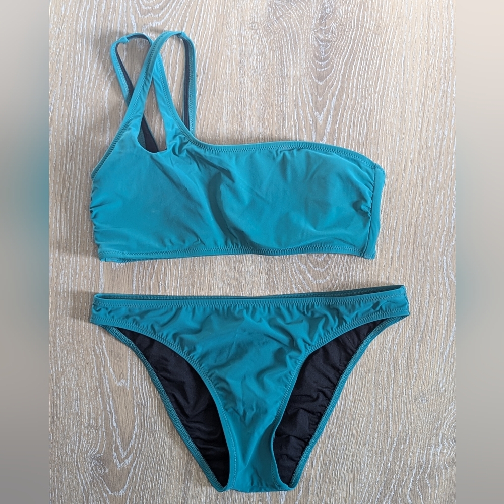 Women's Teal One-Shoulder Bikini‎ Swim Set